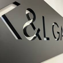 kl gates, 3d sign, logotype, laser cutting, plexiglass 20mm, noir mat