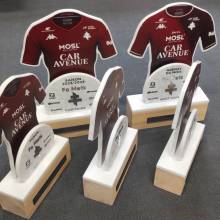 fc metz, trophee, plexi, impression, découpe laser, bois fsc